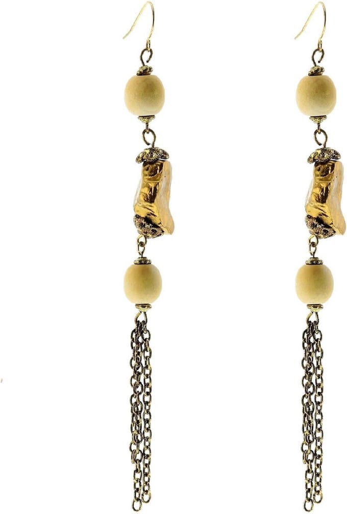 Behave - Goudkleurige oorhangers met hout en ketting - Boho chic stijl