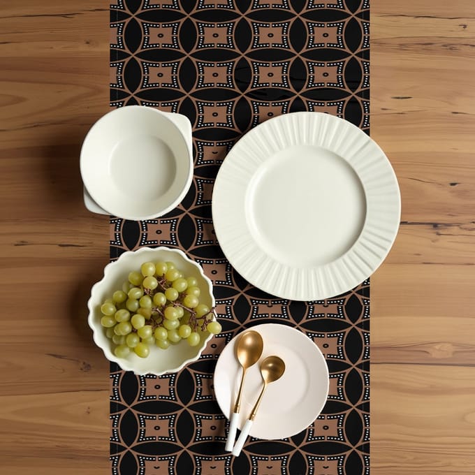 ABAKUHAUS Aboriginal Tafelloper – 40x180 cm – Polyester, donkerbruin/antraciet