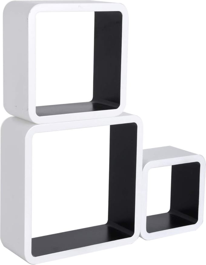 Bolt Edge Cube Wandplank - Zwevend - Zwart - Set van 3 - Hout MDF