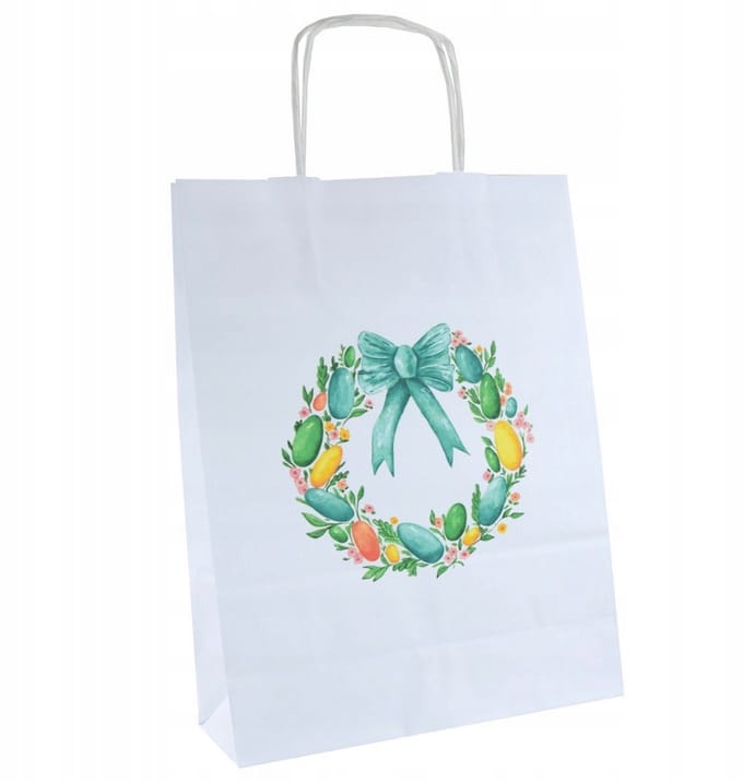 Papieren Paas-tas met kransprint - 24x10x32 cm