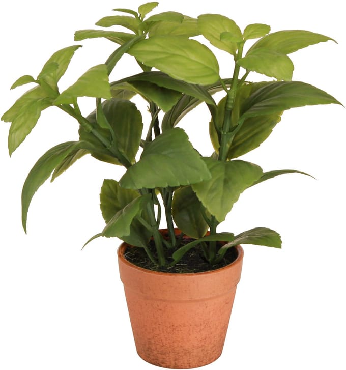 Kunstmatige Basilicum in Pot Kruidenpot Kunstplant 22cm 2st, 2 Stück
