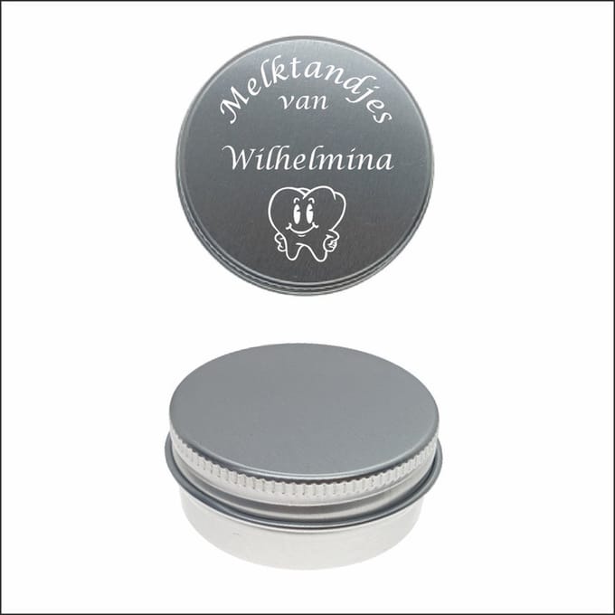 Melktanden Blikje Met Naam Gravering - Wilhelmina