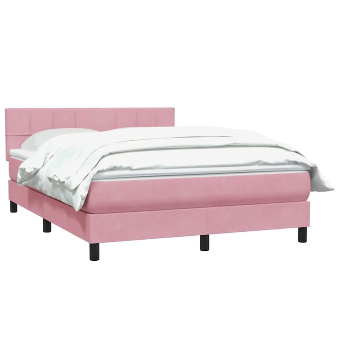 vidaXL - Boxspring - met - matras - fluweel - roze - 140x220 - cm