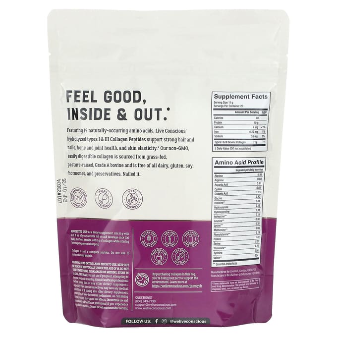 Live Conscious, Collageenpeptiden, Zonder smaak, 7,8 oz (220 g)