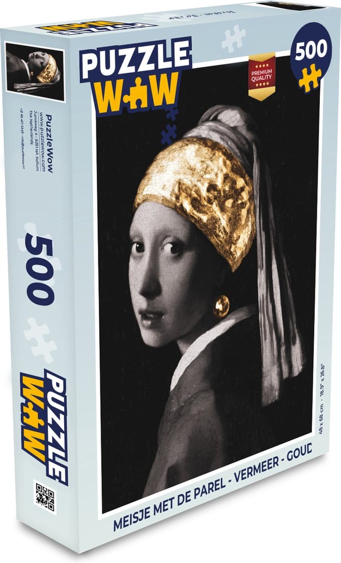 Puzzel Meisje met de parel - Vermeer - Goud - Legpuzzel - Puzzel 500 stukjes