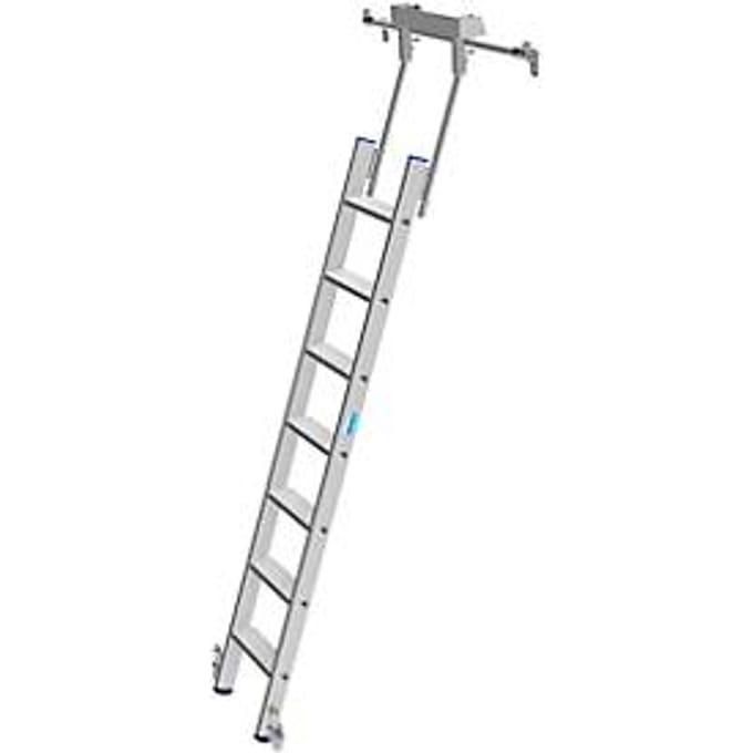 Kastenladder met treden, aluminium, verrijdbaar, 7 treden