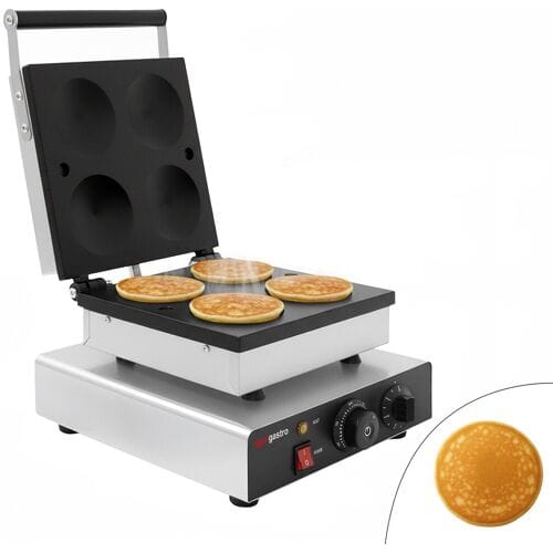GGM Gastro Pannenkoekenmaker - Enkel - Handmatige temperatuurregeling - 1,75kW - Vorm: Amerikaanse pannenkoeken - voor 4 stuks zilver