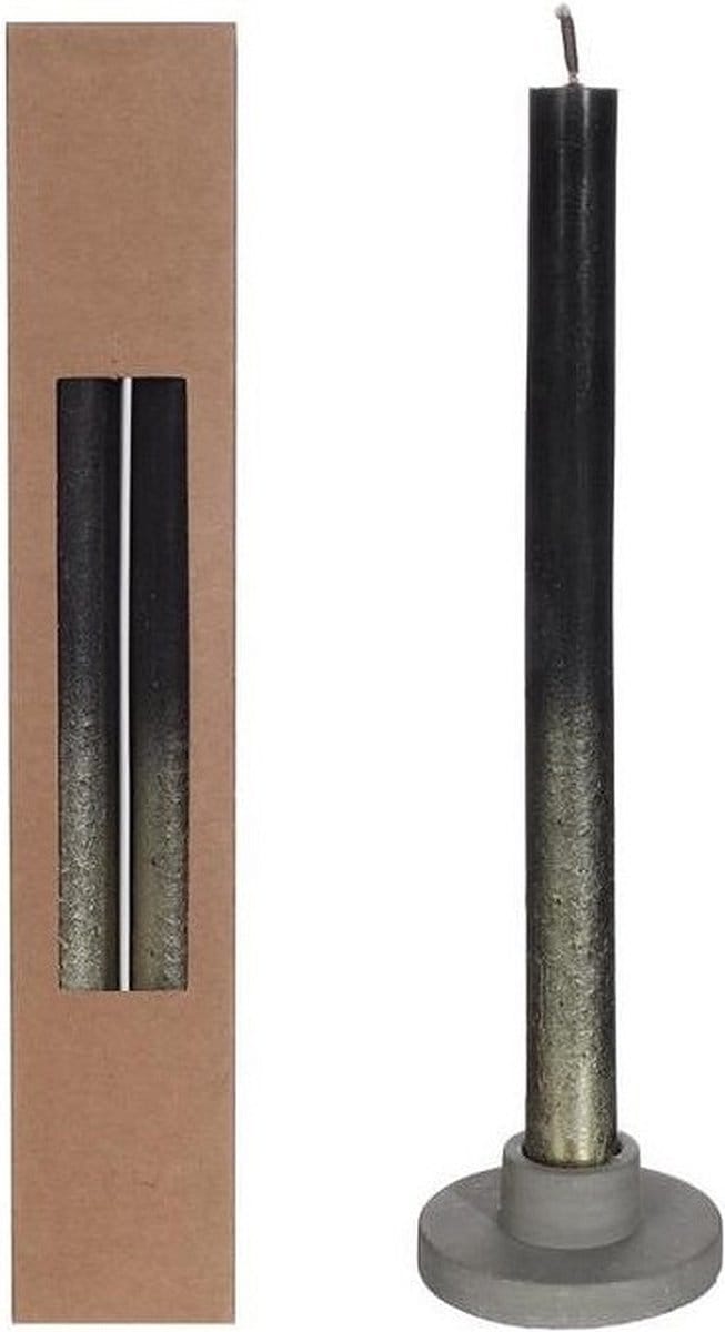 Dinner Kaarsen Zwart met Goude Spray Ø2.1/h. 25cm (1 set)