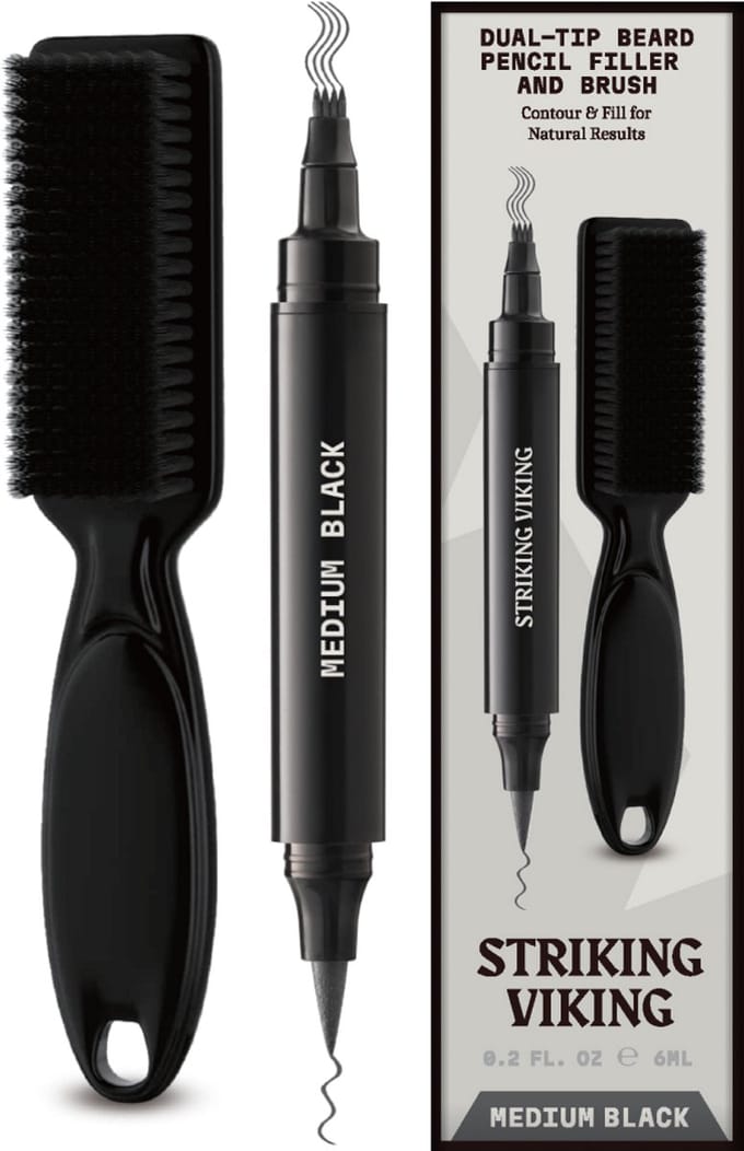 Striking Viking Beard Filler Pen en Borstel voor Mannen - Grijsbruin