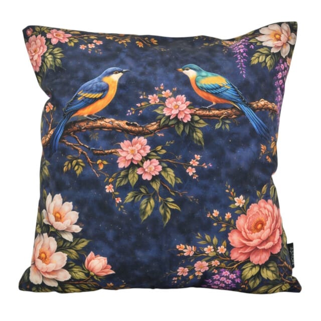 NOVÉE Sierkussen midnight blossom birds #2 | 45x45 cm | katoen/polyester