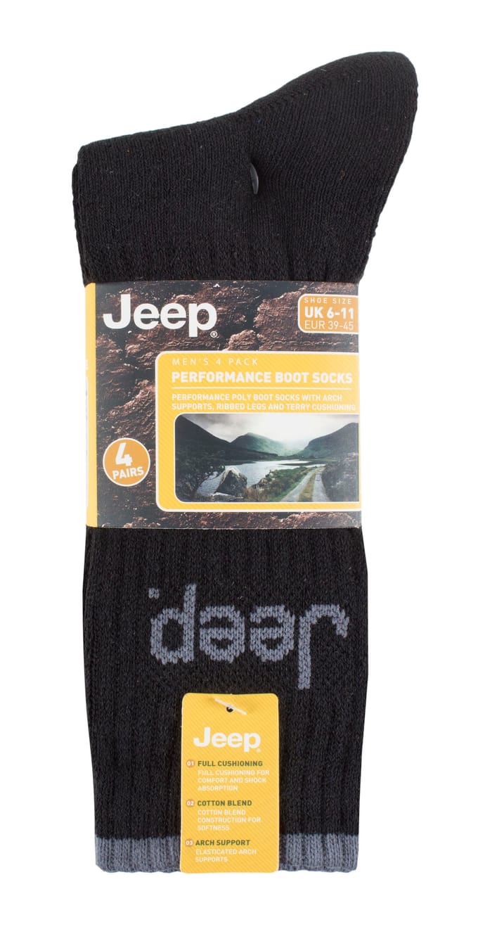 Jeep - 4-pack anti-blaar luxe laarzensokken voor heren - Zwart / Houtskool