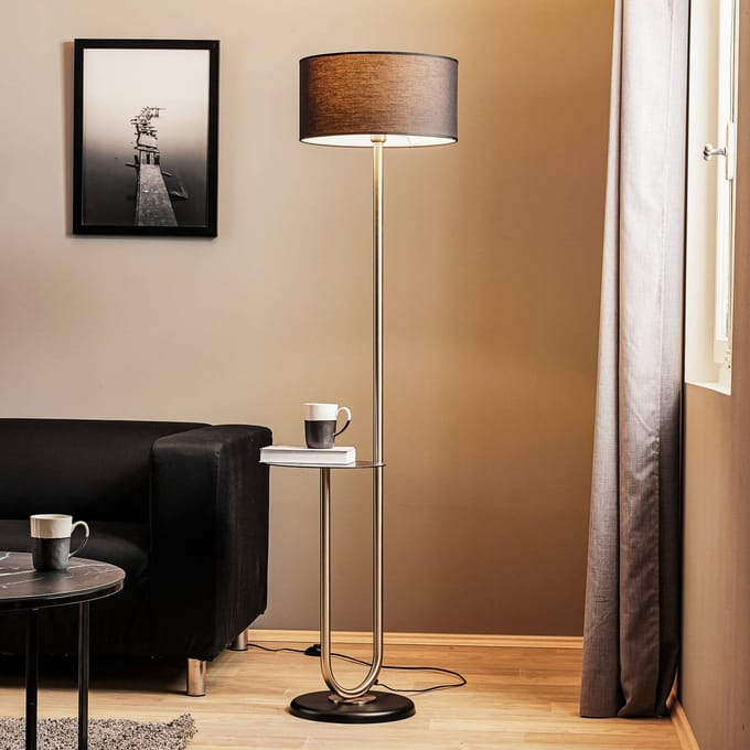 ONLI Vloerlamp Pongo met stoffen kap en legplank