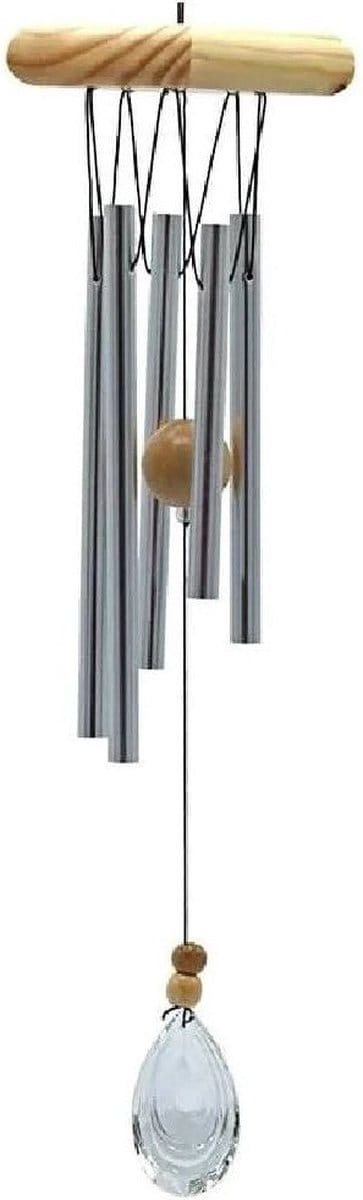 Windorgel vierkant vijf staafjes en kristal windvanger (8x48 cm)