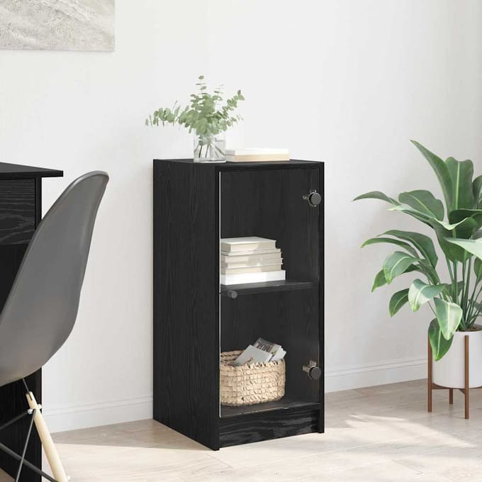 vidaXL - Dressoir - Zwart - eiken - 35 - x - 37 - x - 76 - cm - Bewerkt - hout
