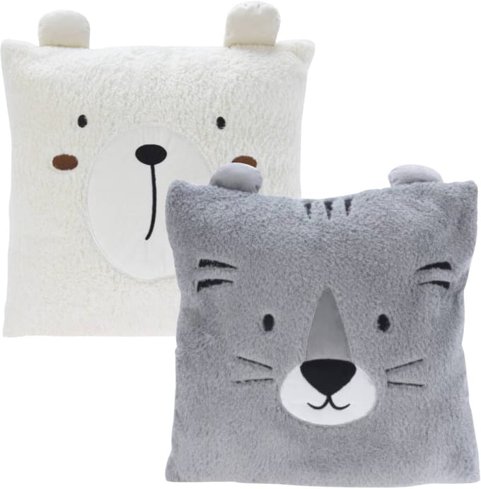 Excellent Houseware Dieren sierkussen - kinderkamer - grijs / wit - 43 cm - polyester - met oren