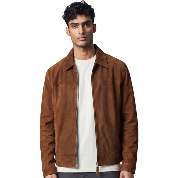 Heren Bruine Geitensuède Leren Harrington Biker Jas - Bursa