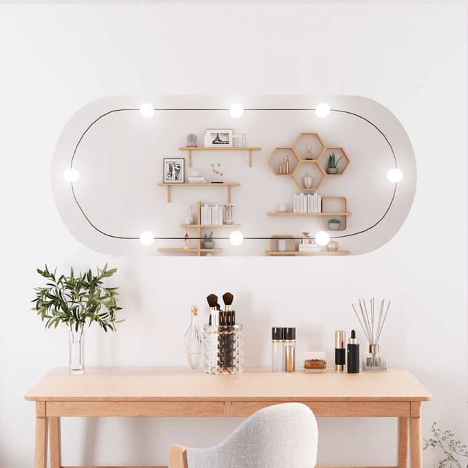 vidaXL - Wandspiegel - met - LED's - ovaal - 45x100 - cm - glas