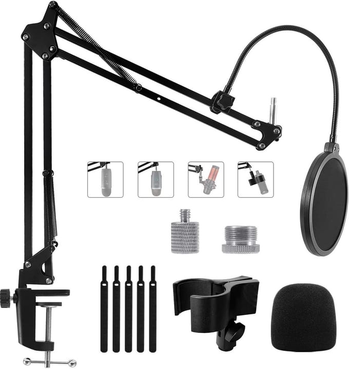 Microfoon Boom Arm Standaard met Popfilter en Schroefaansluitingen