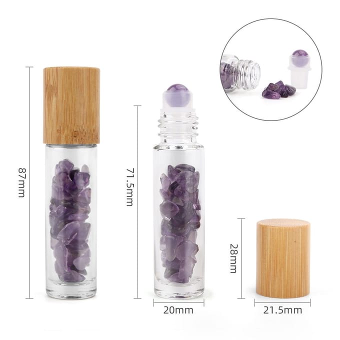 Edelsteen Rollerflesjes 10ml - 2 Stuks - Amethist - Lege Rollerflesjes - Houten Dop - Aromatherapie