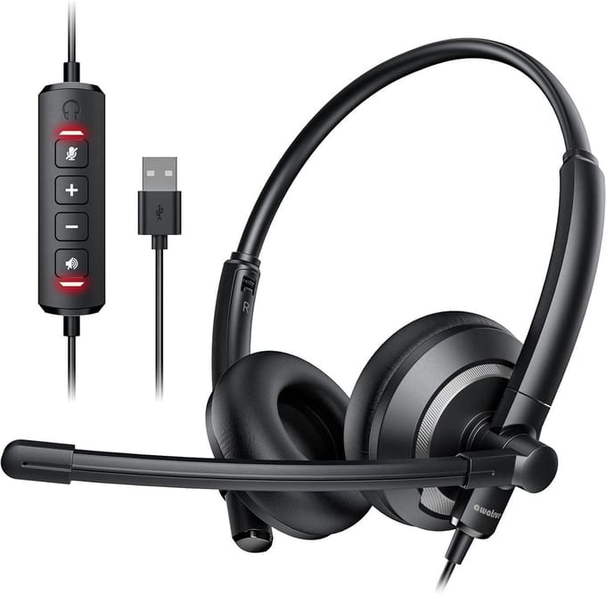 Bedrade USB-headset met ruisonderdrukkende microfoon voor PC en Laptop