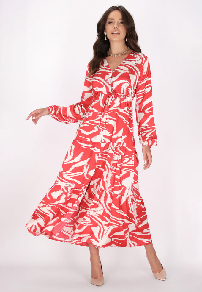 Faina Jurk Dames rood wol wit