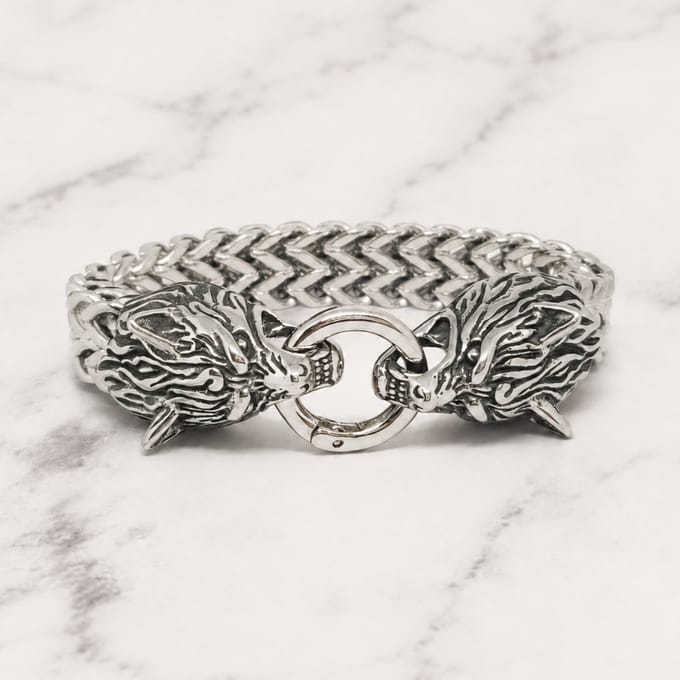 Mei's - Viking The Wolves - armband heren - wolf - RVS zilver - polsmaat 20 cm