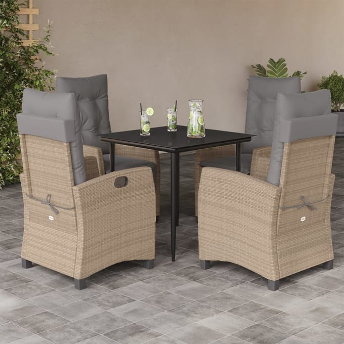 vidaXL - 5-delige - Tuinset - met - kussens - poly - rattan - gemengd - beige