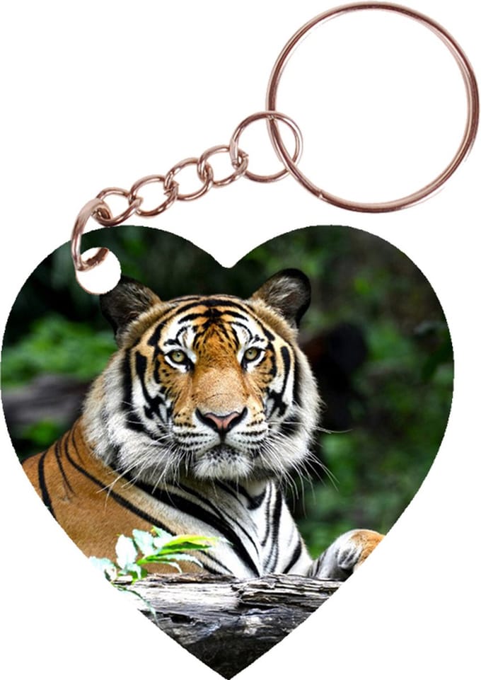 Sleutelhanger hartje 5x5cm - Tijger - Op Boomstam Liggend
