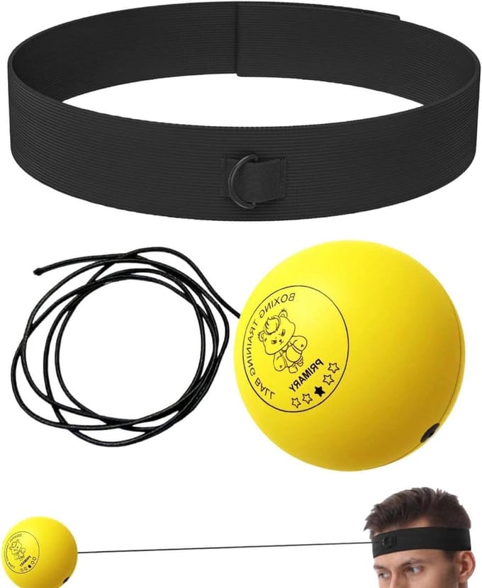 Reflexbal Hoofdband - Reactie bal - Coördinatie Training - Verstelbaar Ademend - 3 Maten Ballen - Geel