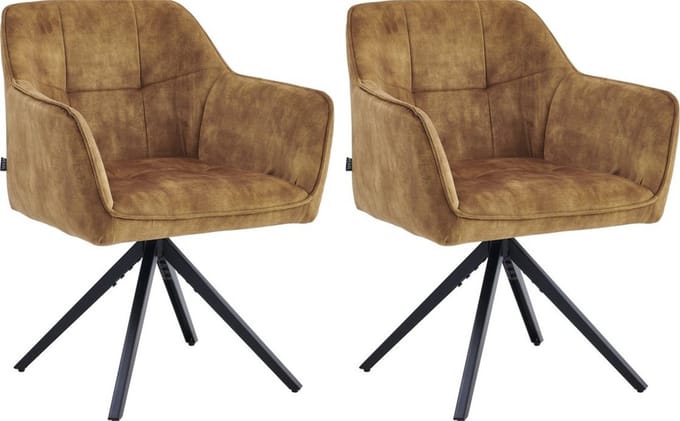 Colenis® - Pearl Eetkamerstoel - Set Van 2 - Okergeel - Adoré Velvet - Industrieel