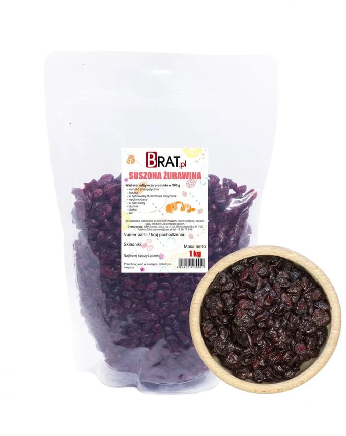 BRAT.pl – Gedroogde Cranberry’s – Zoetzuur – Natuurlijk – 1 kg