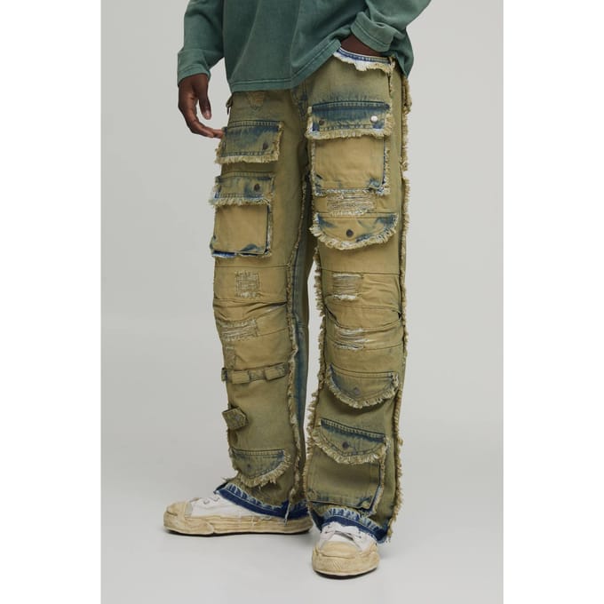Relaxed Distressed Gewassen Cargo Jeans | Antique Wash | Size 30R