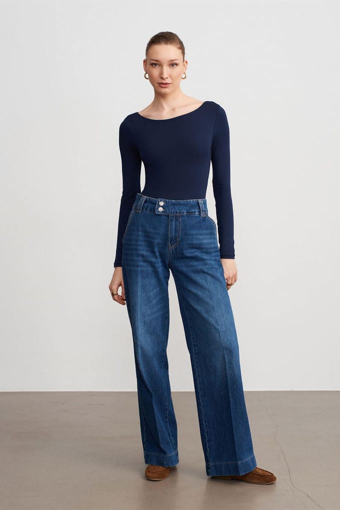 Hoge Taille Wijde Pijpen Katoenen Denim Jeans