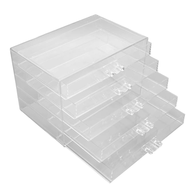 Boîte à bijoux en acrylique 5 tiroirs transparente anti-poussière amovible boîte de rangement organisateur pour boucles d'oreilles pour white