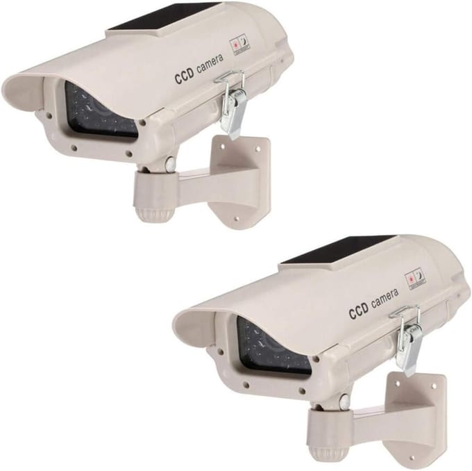 Dummy Bewakingscamera - Blinde Camera Behuizing - Buiten Beveiliging - Zonne-energie LED Nachtzicht - 2 Stuks - Wit