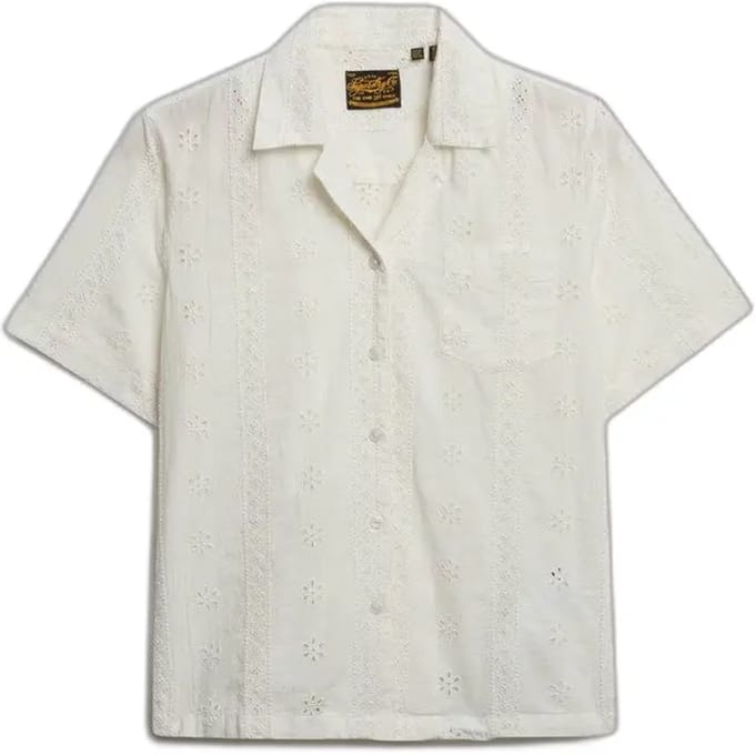 Superdry Heritage Broderie Overhemd Met Korte Mouwen Beige M Vrouw