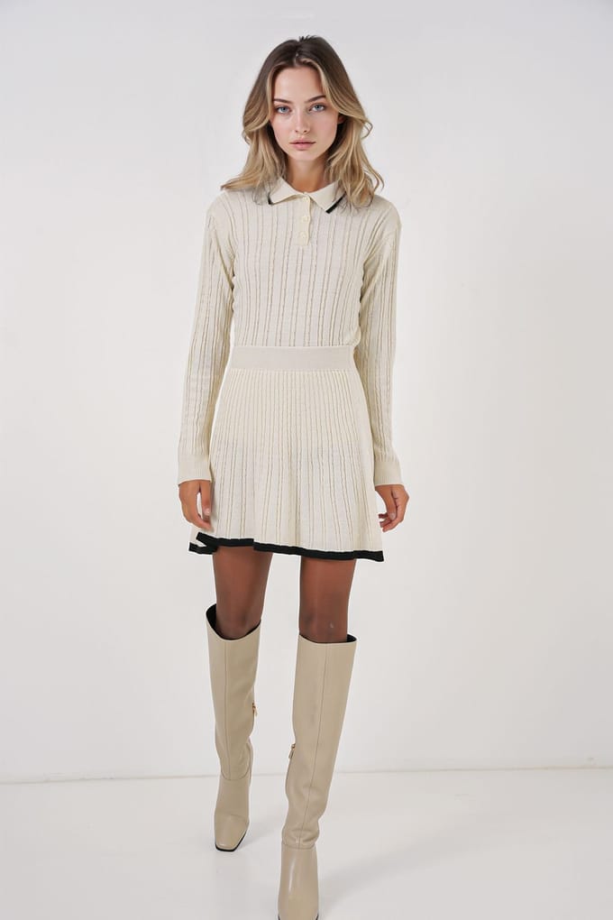 Polo Kragen Textuur Gebreid Co-Ord Set