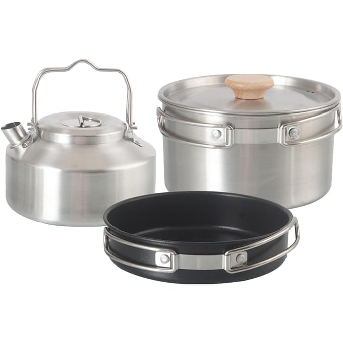 Campingpannenset Opvouwbare backpacking-kampeerpotten en pannen met waterkoker zilver