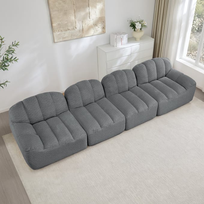Modulaire Loungebank 4-Zits - Diepe Zit - Grijze Teddy Sofa - Flexibel Modulair Design