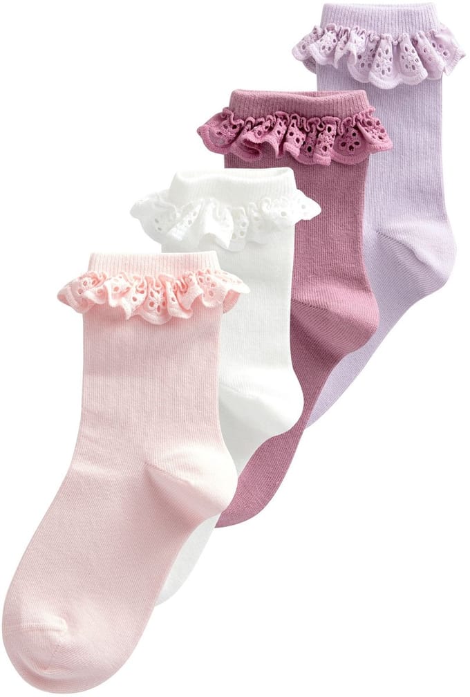 Next - Meisjes - 4 Pack Cotton Rich Ruffle Frill Ankle Socks - Roze