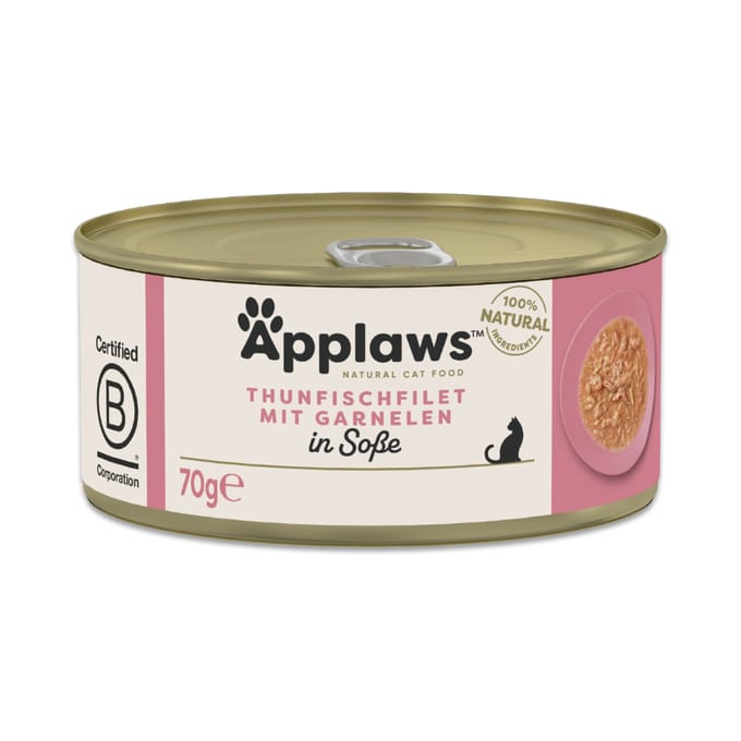 4 x 70 g + 2 x 70 g gratis! Applaws natvoer voor katten 6 x 70 g -  Tonijnfilet met garnalen in Saus 6 x 70 g