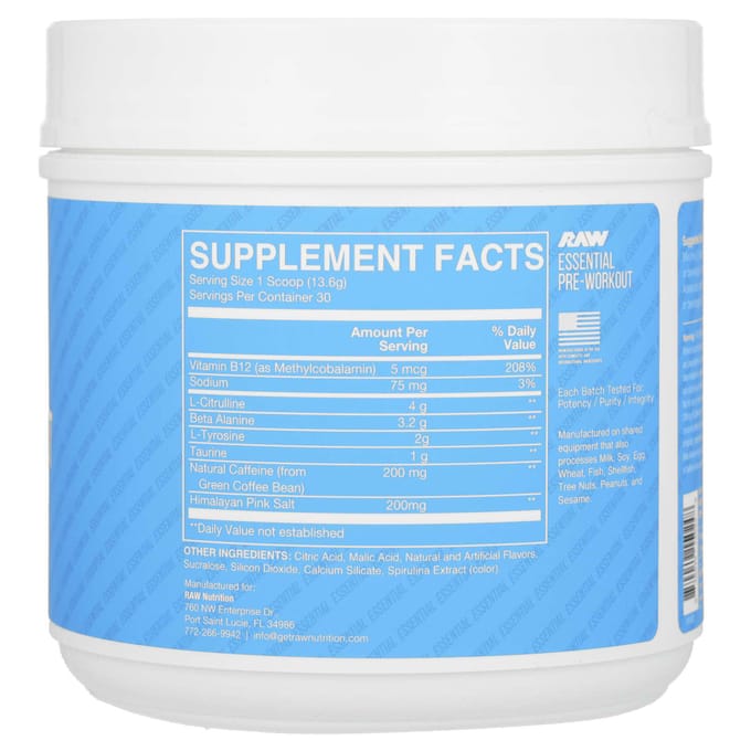 Raw Nutrition, Bum, Complément Pré-Entraînement Essentiel, Framboise Bleue, 14,39 oz (408 g)