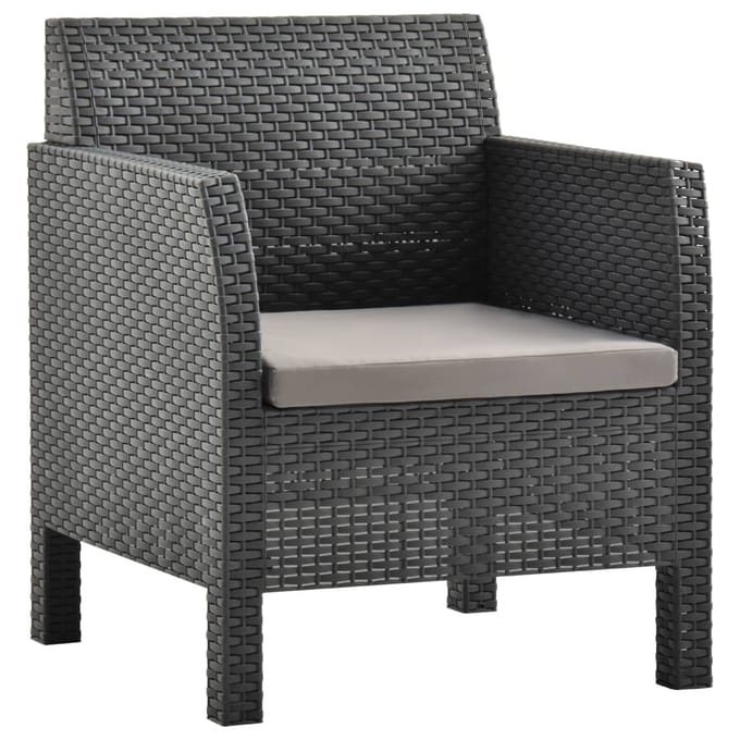 vidaXL - Tuinstoel - met - kussen - antraciet - 63x65x76 - cm - PP - rattan