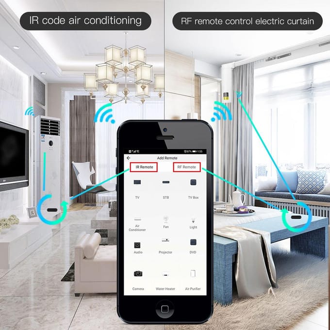 WIFI IR RF-afstandsbediening Universele controller Spraakbesturing Intelligent Home Life Alles-in-één afstandsbediening zwart