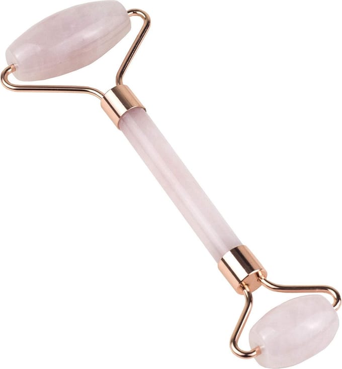 Oolaboo Rose Quartz Beauty Roller in Luxury Black Pouch 8x20cm