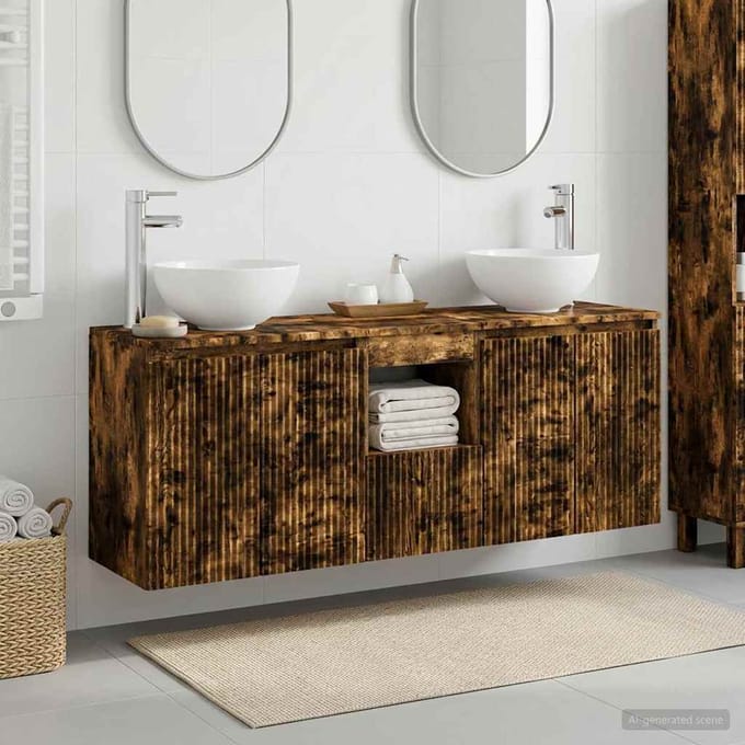 vidaXL - Badkamerkast - set - 3 - st - Gerookt - eiken - 129 - x - 41 - x - 80 - cm