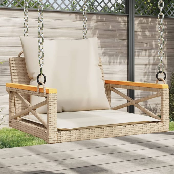 vidaXL - Schommelbank - met - kussens - 63x62x40 - cm - poly - rattan - beige