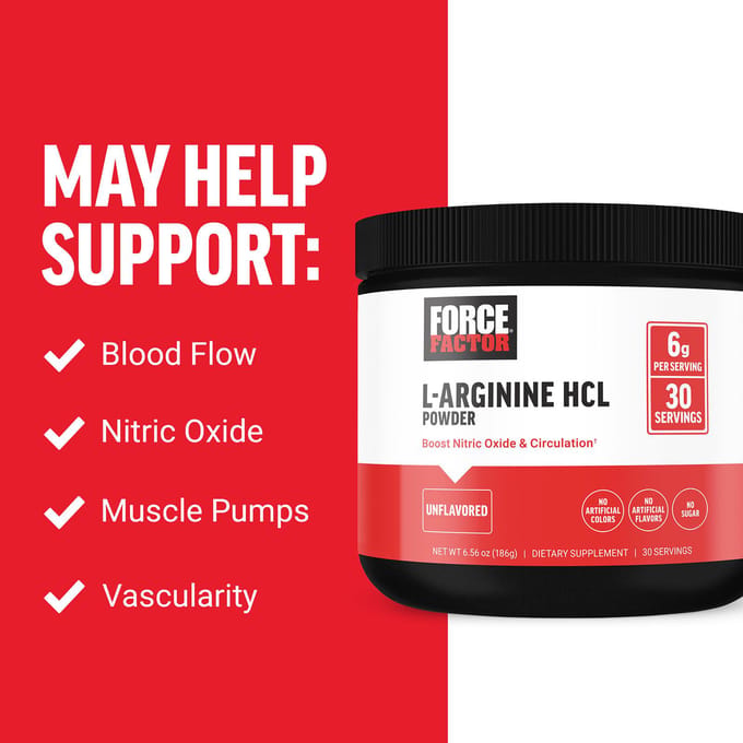 Force Factor, L-Arginine HCL Poeder, Ongezoet, 186 g (186 gram)