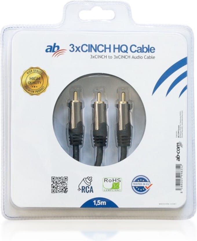 AB-COM - Kabel CINCH 3x RCA - 3x RCA 1,5m  HQ hoogwaardige kabel