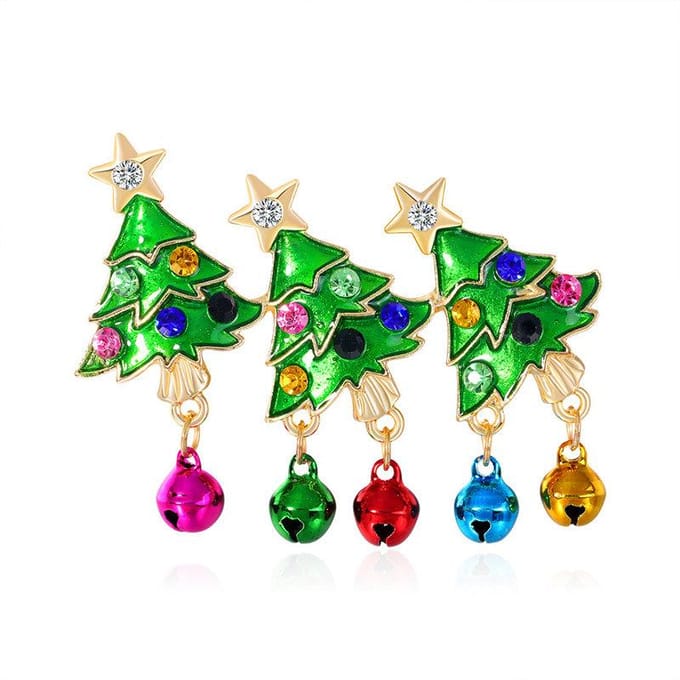 Broche Cloche Arbre de Noël Fête Strass Peinte Goutte d'Huile Broche Série Noël Accessoires Vêtements Épingle green